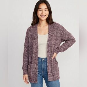 Cotton Blend Knit Marled Purple Cardigan